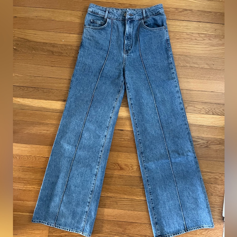 Massimo Dutti High-Rise Wide-Leg Jeans in Blue Denim